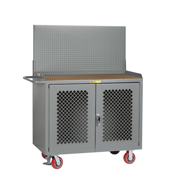Mobile Bench Cabinets, Perf Doors, 36"W, Pegboard Panel, Hardboard